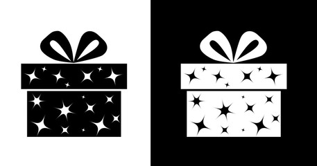 black and white illustration of gift box icon
