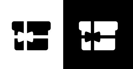 black and white illustration of gift box icon
