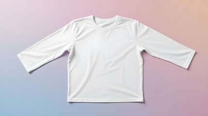 Creative Sports Apparel Design, White Long-Sleeve Shirt, Studio Setting, Photography, Minimalist Background