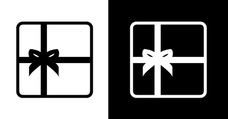 black and white illustration of gift box icon