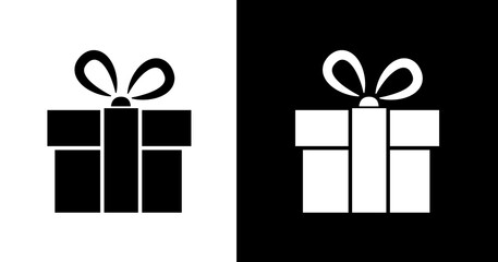 black and white illustration of gift box icon