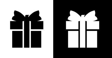 black and white illustration of gift box icon