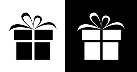 black and white illustration of gift box icon