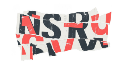 Torn paper with red and black letters isolated on transparent background