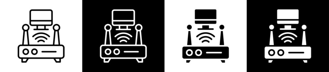 Access Point Icon Set In Black And White Filled Style Collection