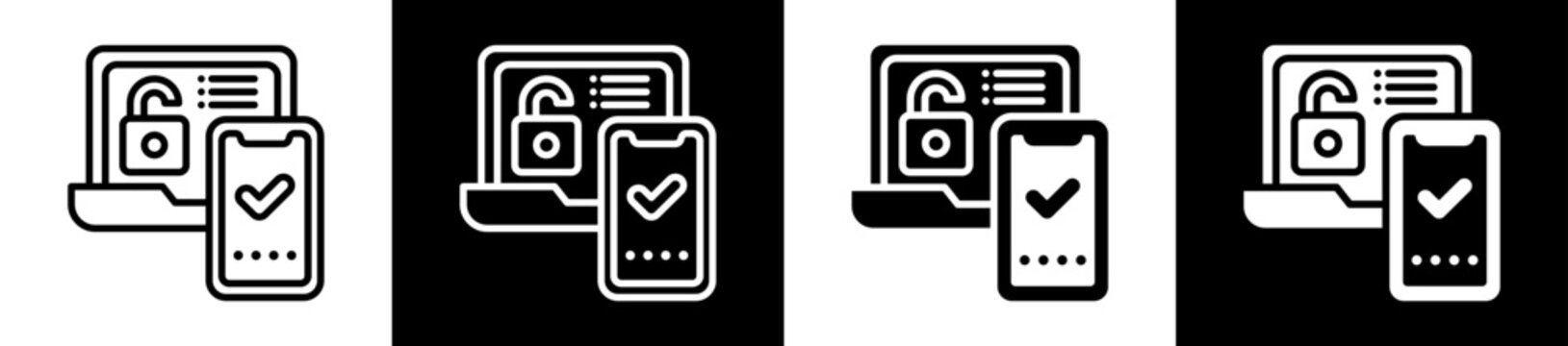Two Factor Authentication Icon Set In Black And White Filled Style Collection