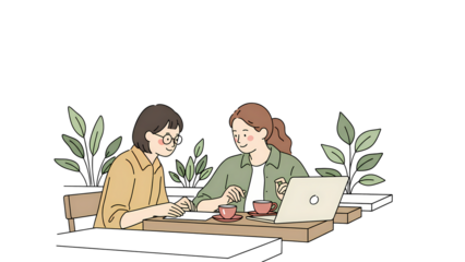 Friends working in a cafe illustration