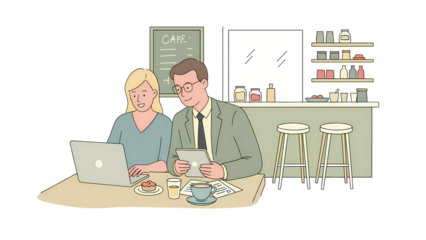 Business meeting in a cafe illustration