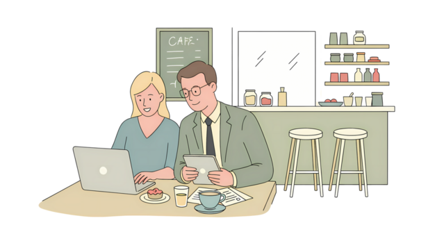 Business meeting in a cafe illustration - Powered by Adobe