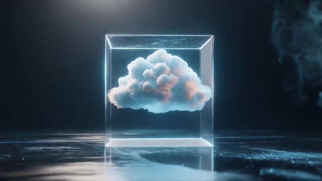 Cloud in a Box: Capturing a ethereal cloud encapsulated within a glass box, a scene that evokes curiosity and contemplation about the environment.