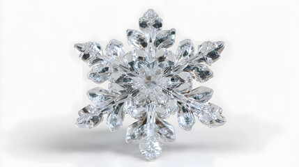 A detailed white snowflake on a transparent background, representing winter and cold.