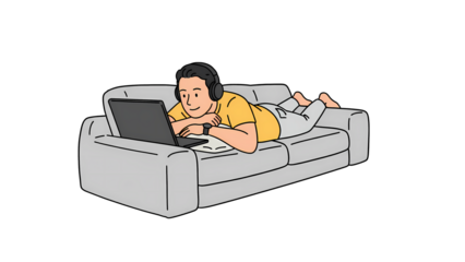 Man using laptop on sofa illustration