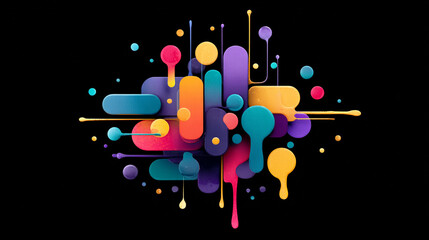 Abstract colorful shapes arrangement on black background vibrant digital illustration