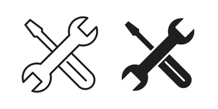 Repair icon flat and thin stroke vector pack. Editable icons set