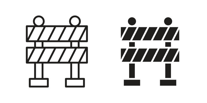 Roadblock icon flat and thin stroke vector pack. Editable icons set