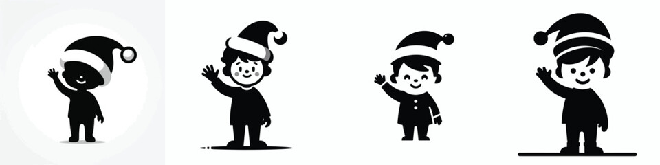 vector silhouette of a little boy waving hello christmas