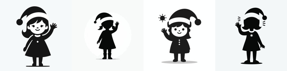 vector silhouette of a little girl waving hello christmas