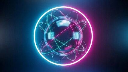 Fototapeta premium Futuristic Neon Atom Model with Glowing Orbitals.