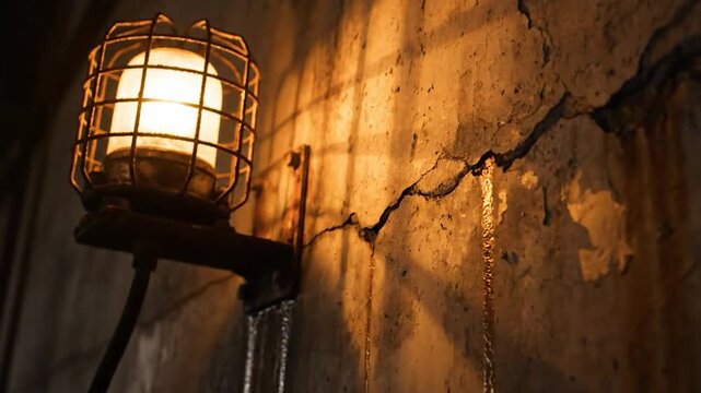 Old light fixture on cracked concrete wall
