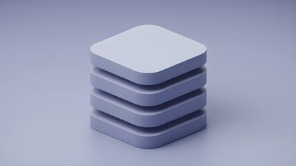 Stack of five rounded square geometric shapes in light purple