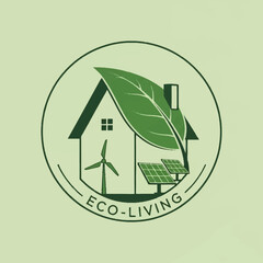 Eco Living House with Green Leaf Wind Turbine and Solar Panels.