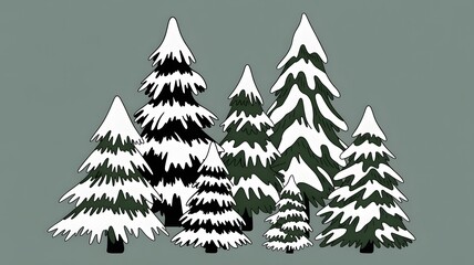 Obraz premium Stylized evergreen trees covered in snow winter forest
