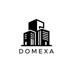 Fototapeta premium Modern black and white logo for Domexa featuring abstract buildings.