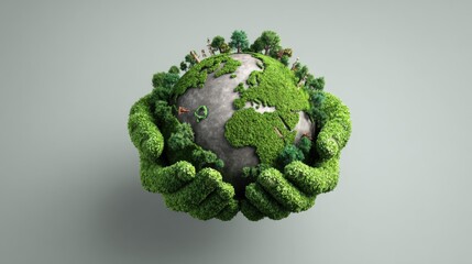 Hands Cradling Lush Green Earth Symbolizing Environmental Protection and Sustainability in a Vibrant Natural World