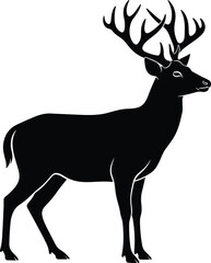 Majestic deer silhouette illustration featuring stag with large antlers, wildlife nature art ideal for logos, prints, and vector designs