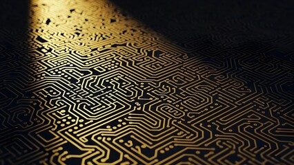 Golden Electronic Circuit Pattern on PCB Board for Digital Technology and Modern Microchip Concept