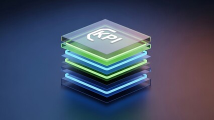 KPI Stacked Layers with Glowing Edges on Dark Background.