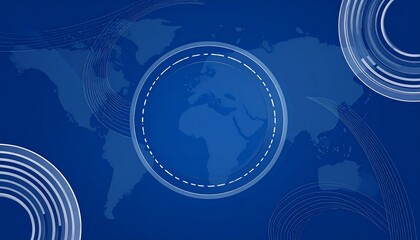 Abstract blue digital technology background with circular data waves and global network
