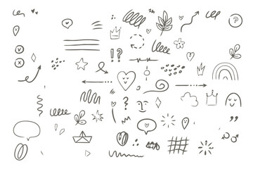 Hand drawn doodle and symbols arrows hearts