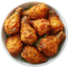 Crispy fried chicken on white plate isolated on a white background