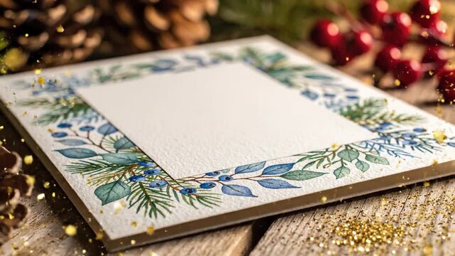 Decorative greeting card with floral border and blank center