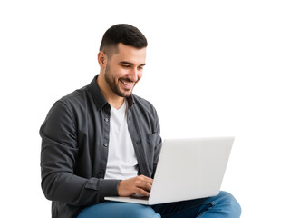 Young Man Smiling at His Laptop &ndash; Quiet Joy in Everyday Digital Engagement

