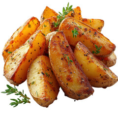 crispy potato wedges isolated on a white background