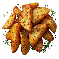 crispy potato wedges isolated on a white background