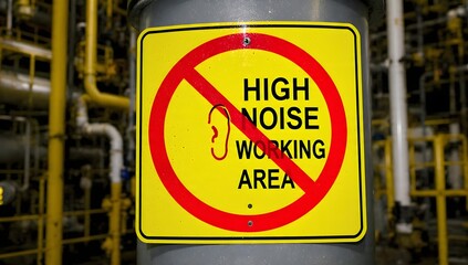 High Noise Working Area Warning Sign in an Industrial Plant