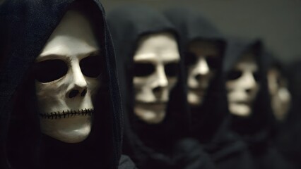 Eerie Procession of Skull-Masked Figures