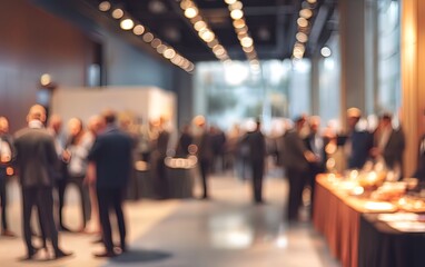corporate event blur a blurred background of a corporate event in a conference hall with people networking and socializing. High quality. High quality
