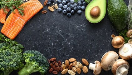 Fresh Healthy Food Flat Lay with Copy Space