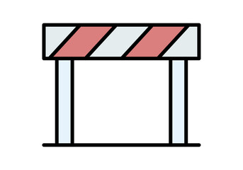 Barrera de seguridad vial con rayas rojas y blancas en estilo plano