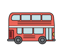 Autobús rojo de dos pisos lateral con contorno negro en estilo plano