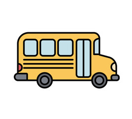 Autobús escolar amarillo lateral con contorno negro en estilo plano