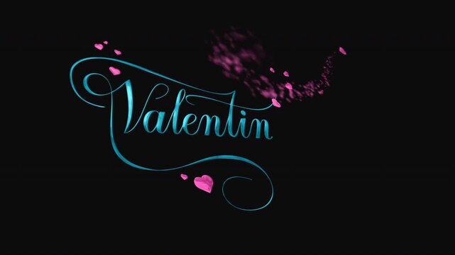 Valentin name written in cursive with pink hearts suitable for valentines day designs, greeting cards, love themed projects, or romantic invitations.