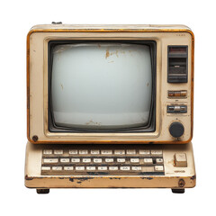 Early 2000s beige CRT monitor isolated on a white background