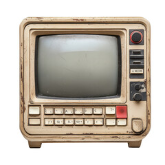 Early 2000s beige CRT monitor isolated on a white background