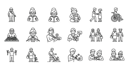 Fototapeta premium Various scenarios of elderly care illustration