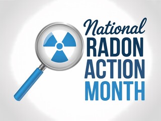 National radon action month awareness campaign logo with magnifying glass